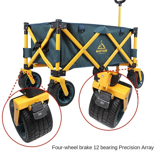 Összecsukható Kerti Kosár Kempinghez, Kültéri Túrázáshoz És Nehéz Teherhasználathoz, Hordozható Négykerekű Kézi Fogantyúval - Image 3