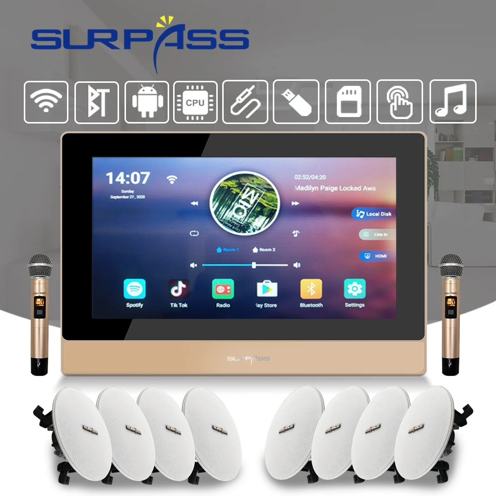 Amplificador de pared con WiFi, Bluetooth, Android, Audio PA, 20W, altavoz techo, micrófono inalámbrico, Kit de música de fondo para el hogar inteligente|Amplificador| - AliExpress