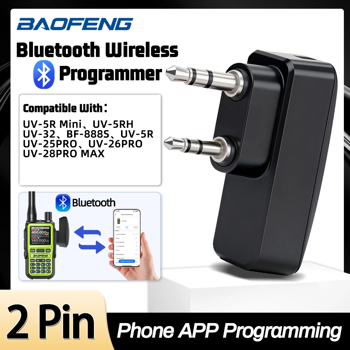 BAOFENG 워키 토키 무선 블루투스 프로그래밍 어댑터 UV-5R 미니 UV-32 UV-5RH 햄 라디오 용 전화 APP TYPE-C 충전기