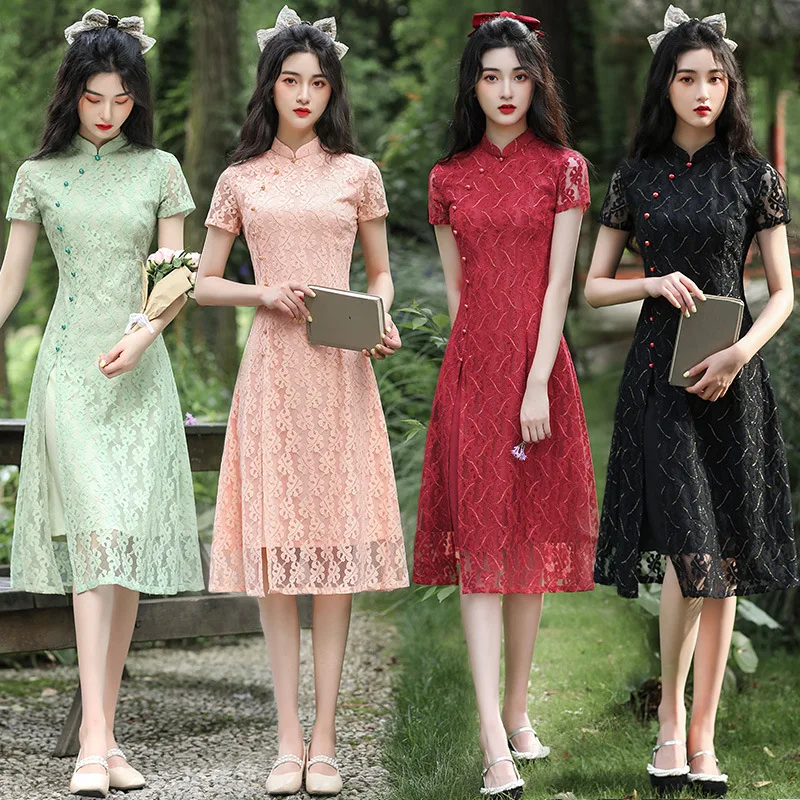 Vintage Oversize 4XL Novelty Short Chinese Formal Rayon Dress Chinese Style Women Mandarin Collar Qipao Elegant Lady Cheongsam