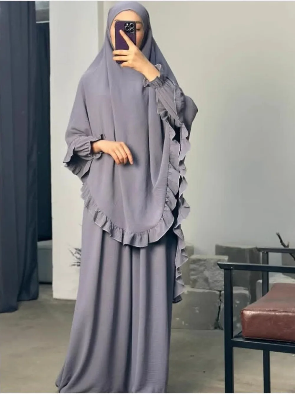 Muslim Sets Eid Ramadan Women 2 Piece Set Long Khimar Dress Abaya Set Prayer Garment Hijab Sets Niqab Jilbab Musulman Ensembles