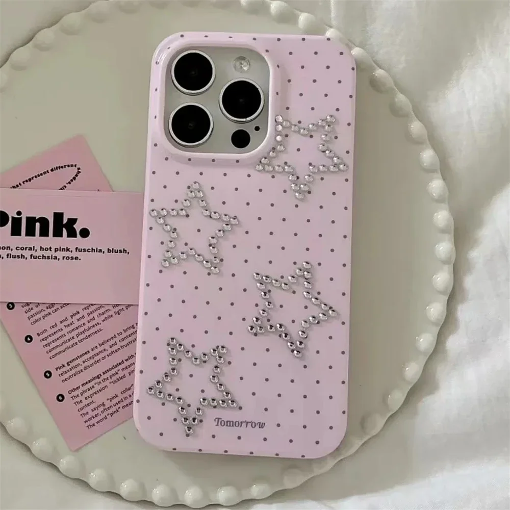 iPhone Case Korean Y2K Chic Glitter Rhinestone Star Phone Case For iPhone 16 15 14 13 Pro Max