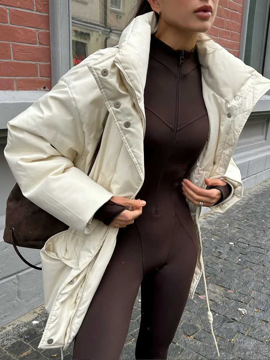 Bornladies Women's Trendy Warm Slim Fit Cotton Coat Drawstring Waist New Winter Fashion Cotton Outer Jacket