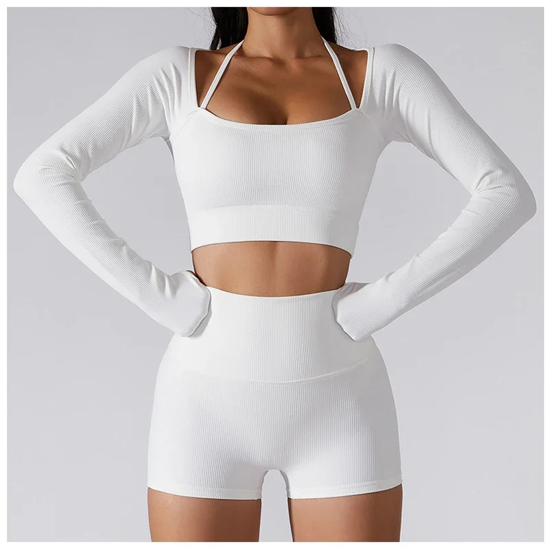 Yoga Set Gym Clothing Tracksuit Long Sleeve Crop Top One Shoulder Bra High Waist Seamless Leggings Fitness Sports Suits sports bra set gym workout set yoga pants set yoga set fitness set sportswear set sports set