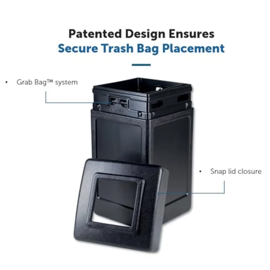732101 OpenTop Indoor Outdoor Square 42 Gallon Large Waste Trash Container Bin Black for Efficient Waste Management in Resident