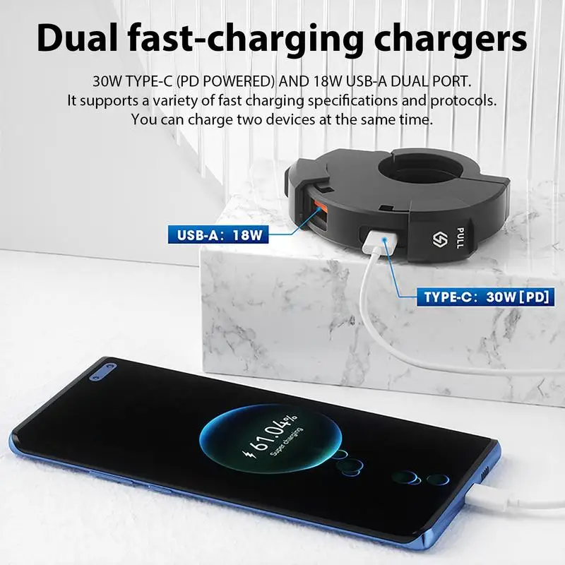 오토바이 USB USB-C 고속 충전기, 방수 핸들바 장착 브래킷 충전기, 모토 휴대폰 충전기, 12 V, 24V 소켓 어댑터, 48W