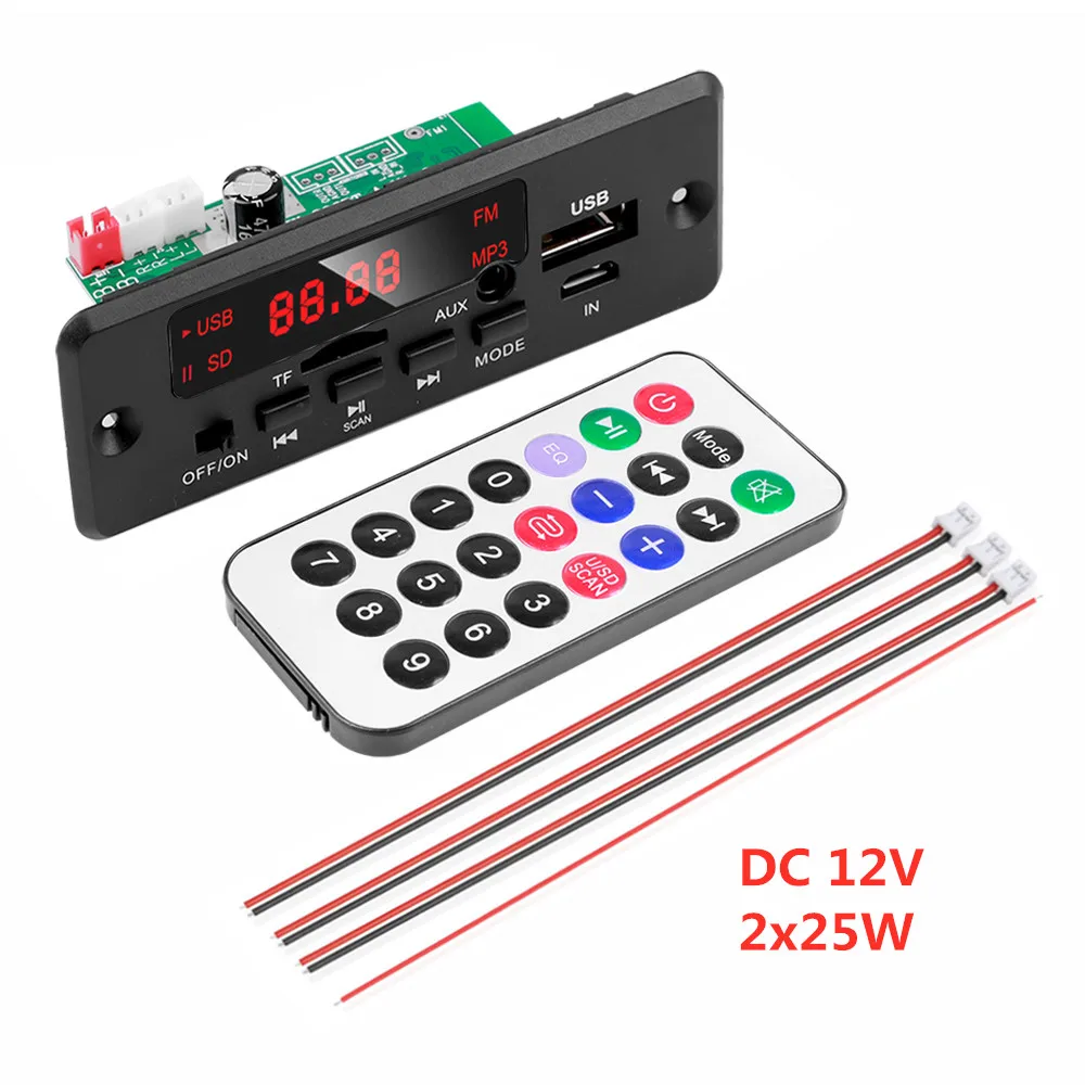 50W Amplifier DC 6V-12V MP3 Player Decoder Board Bluetooth 5.0 Car FM Radio Module Support TF USB AUX 3.5 WMA Player Decoder 