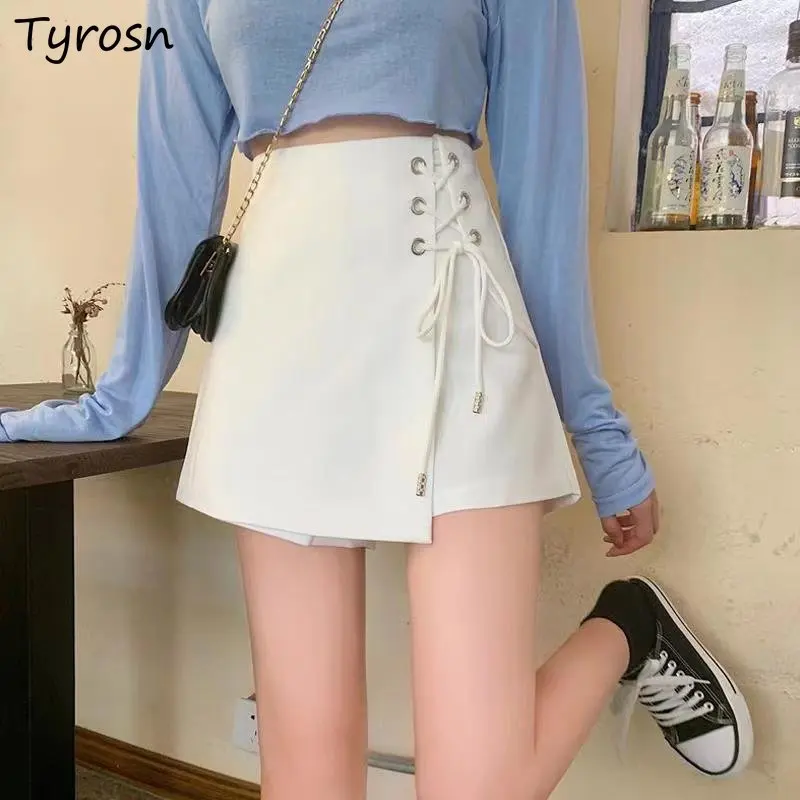 

Shorts Women Design Elegant Fashion S-4XL Bandage Autumn Elastic Waist Daily Korean Style Leisure All-match Ladies Empire Tender