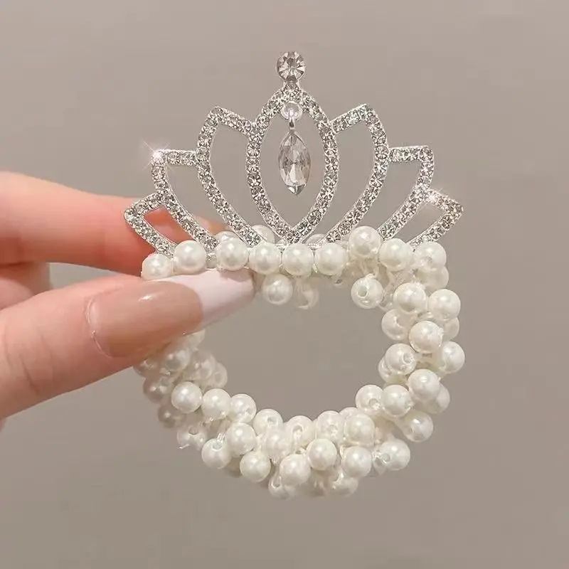 Children's Pearl Crown Princess Hair Accessories - Cute Elastic Rubber Bands and Headwear