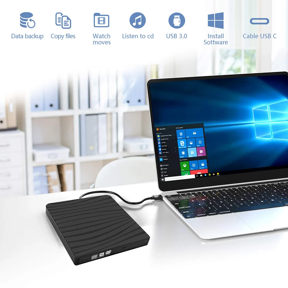 12.7mm External DVD Enclosure USB3.0 Type-C Optical Drive Enclosure Case DVD CD-ROM Player Plug and Play for Laptop Notebook PC cd dvd drive