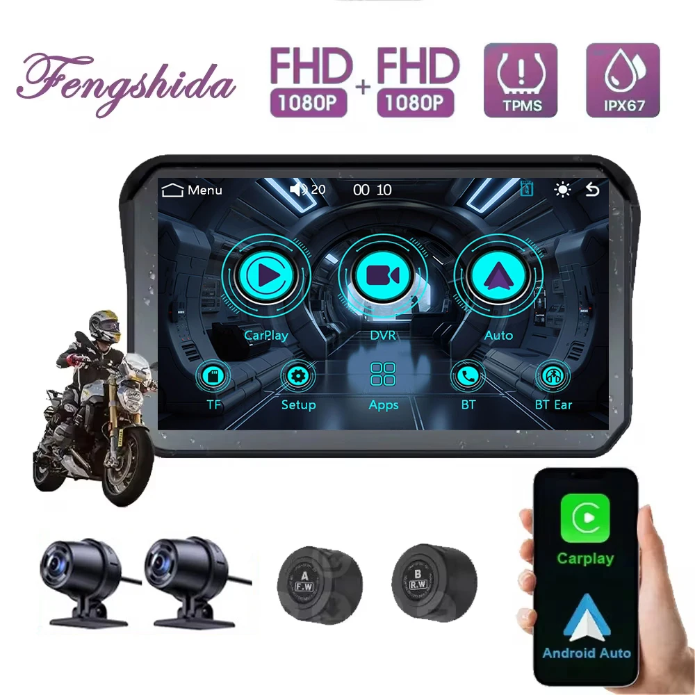 Navigazione GPS portatile da 5 pollici per display impermeabile per moto Moto Wireless Apple Carplay Android Auto Schermo IPS IPX7