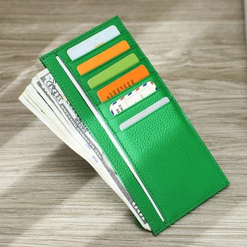 콘택트 슬림 소가죽 여성 카드 지갑, 여성 신용 카드 홀더, 지퍼 동전 지갑, 머니 클립, 멀티 컬러
