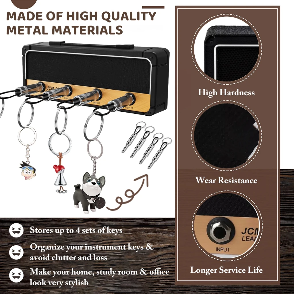 Wall mounted key holder, retro rock, Plastic, Black/Gold 5