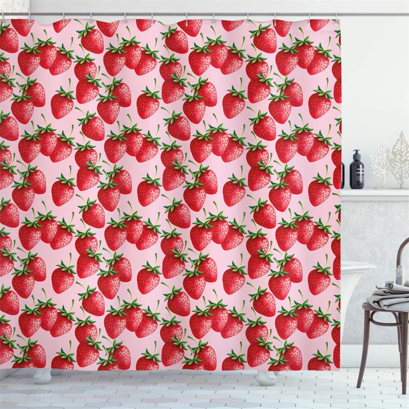 Allover Fruits Shower Curtain Liner Peach Lemon Strawberry Orange Papaya Print Bath Curtain With Hooks Waterproof For Bathtub shower curtains