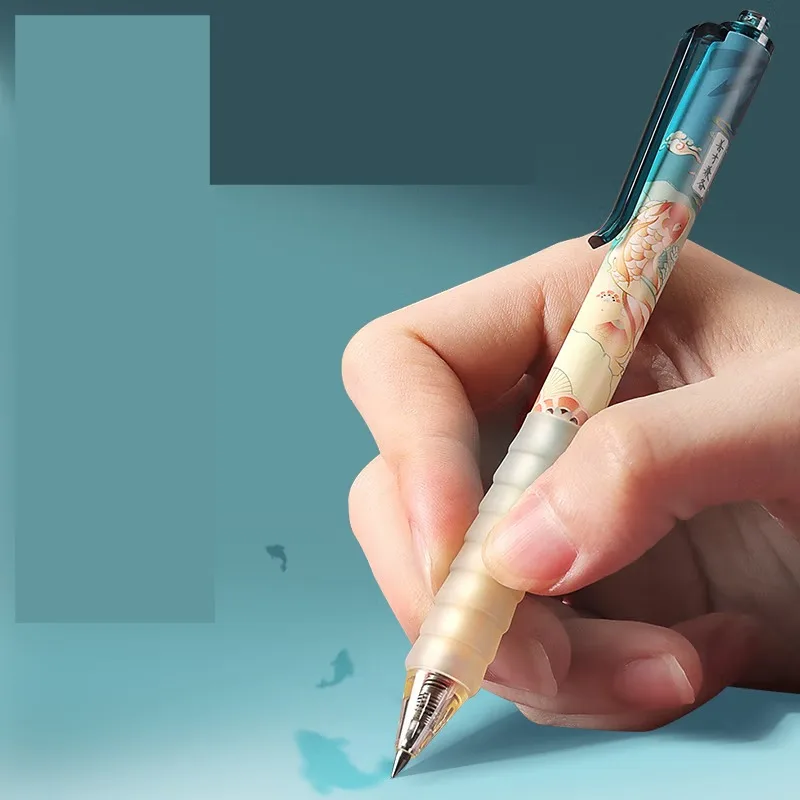 M&G 4pcs 0.5mm Gel Pen Black Quick Drying Press Bullet Signature Pens Hand Soft Rubber Sheath Smooth Writing for Students Office 4
