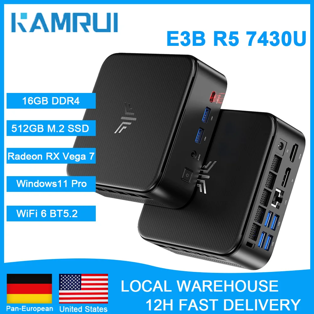 KAMRUI Mini Gaming PC AMD Ryzen5 7430U Max 4.3GHz 16GB DDR4 512GB