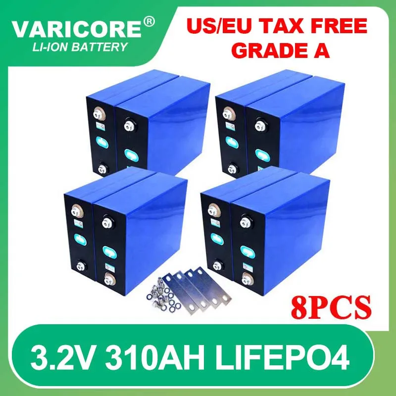 8PCS Grade A 3.2V 310Ah lifepo4 batteries DIY 12V Rechargeable battery for Electric car RV Solar Energy storage system Tax Free