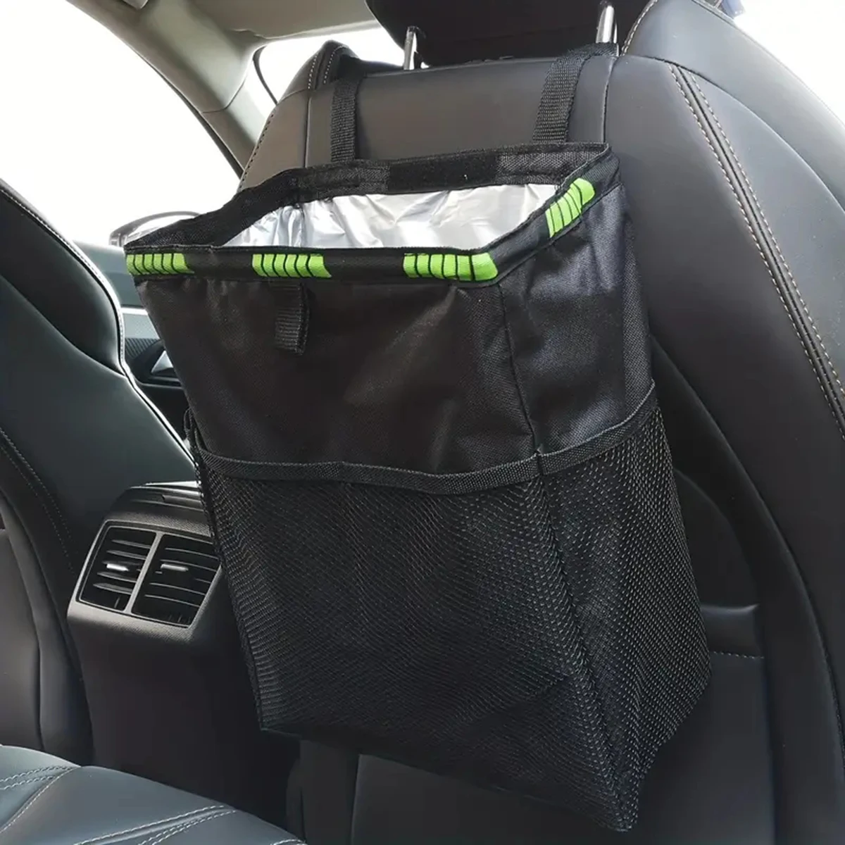 3.2-gallon large-capacity car hanging trash can with four storage bags Black car trash can storage bag Waterproof oxford cloth car storage bag car trash can car trash bag