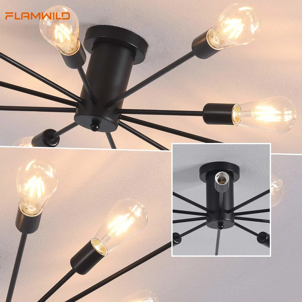 Retro Iron Chandelier Satellite Ceiling Light Lustre 6 8 10 Lighting  Vintage Black Spider Modern Home Room Decor Lamp Fixture - AliExpress, image size:1200x1200