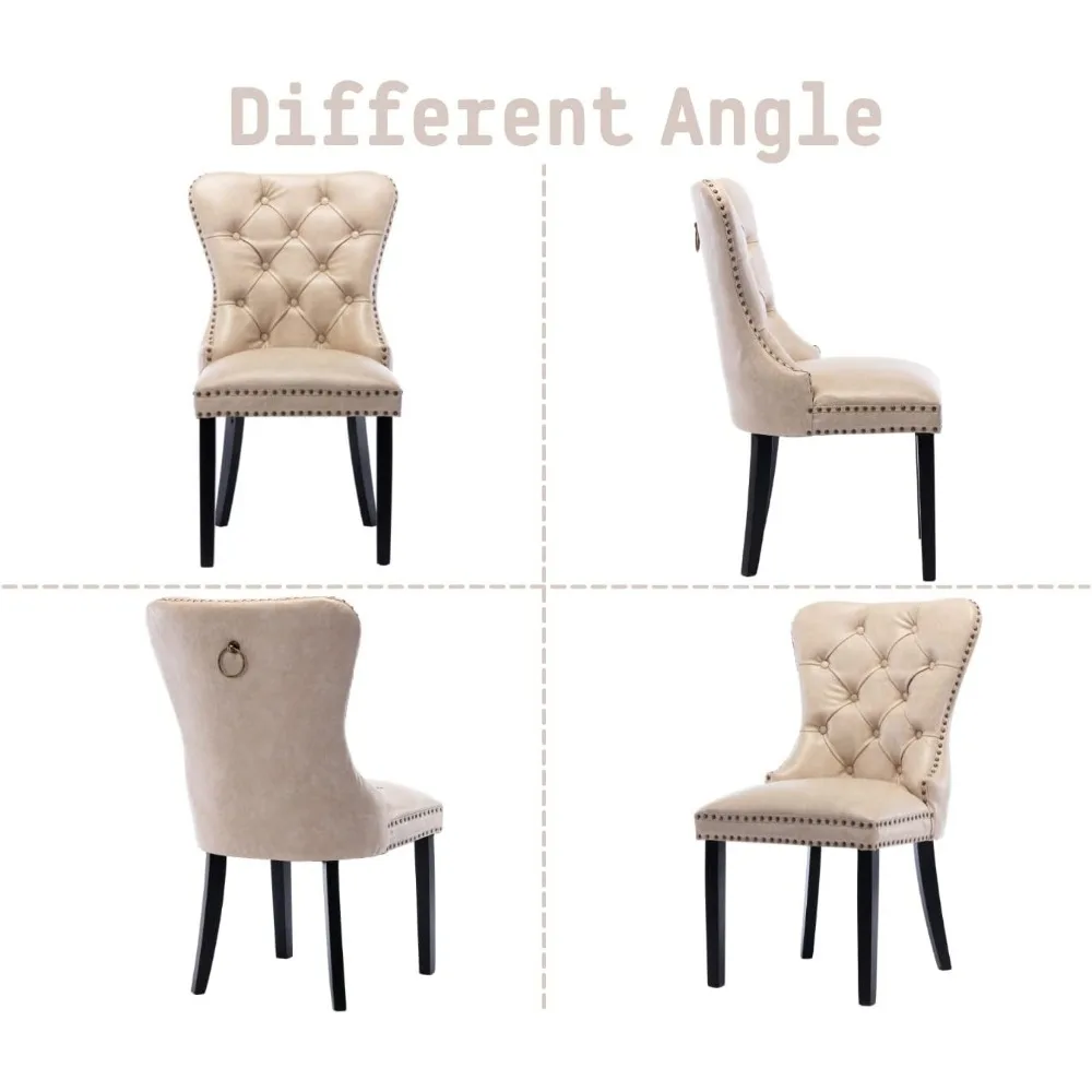 Dining Chairs Set of 4 Mid Century Modern Tufted Chairs Armless Rubber Wood Vintage Chairs Upholstered Nailhead Side Chair 4