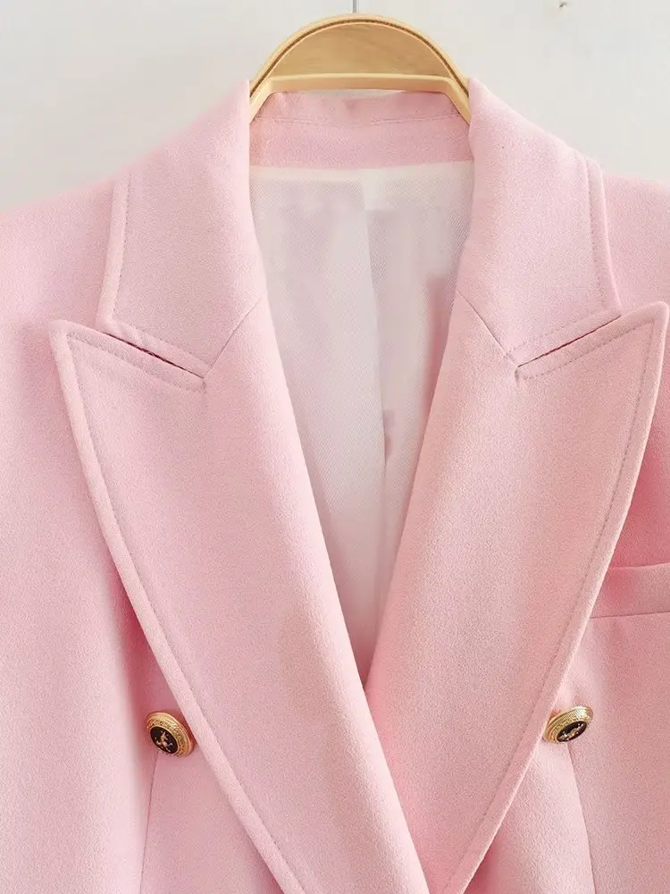 Withered French Fashion Ladies Office Ladies Solid Color Retro Double Breasted Casual Suit Simple Jacket Coat Women Tops