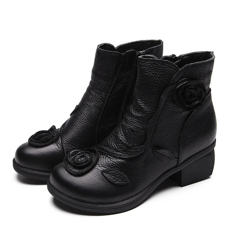 Autumn And Winter New Thick Heel Leather Ethnic Style Mid-heel Shoes ...