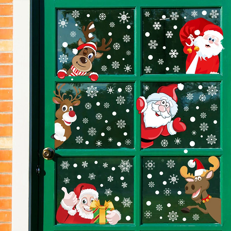 Merry Christmas Window Stickers Santa Claus Elk Snowflake New Year Window Glass Sticker Wall Decal Christmas Decorations