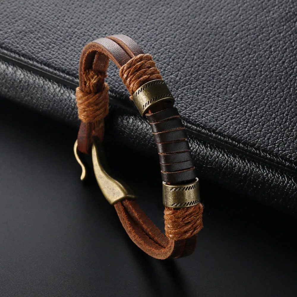 Kirykle Fashion Design Bangle Brown Punk Handmade Weaving Leather Bracelets For Man Women Vintage Cuff Bangle Male Jewelry Gift leather bracelet metal bracelet