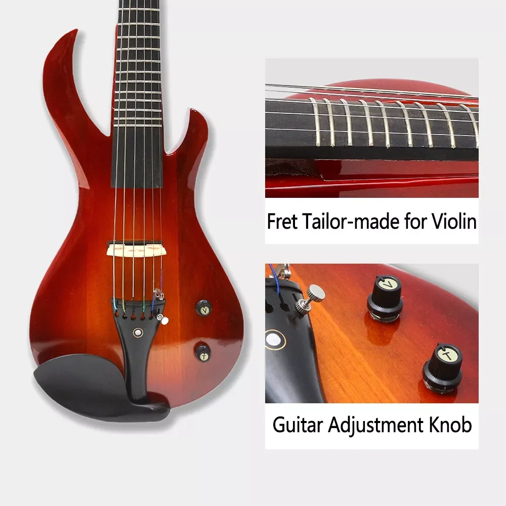 6 string electronic violin red color Advance 6 String Electric Violin for Student Beginner Full Size 4/4 Case,Bow