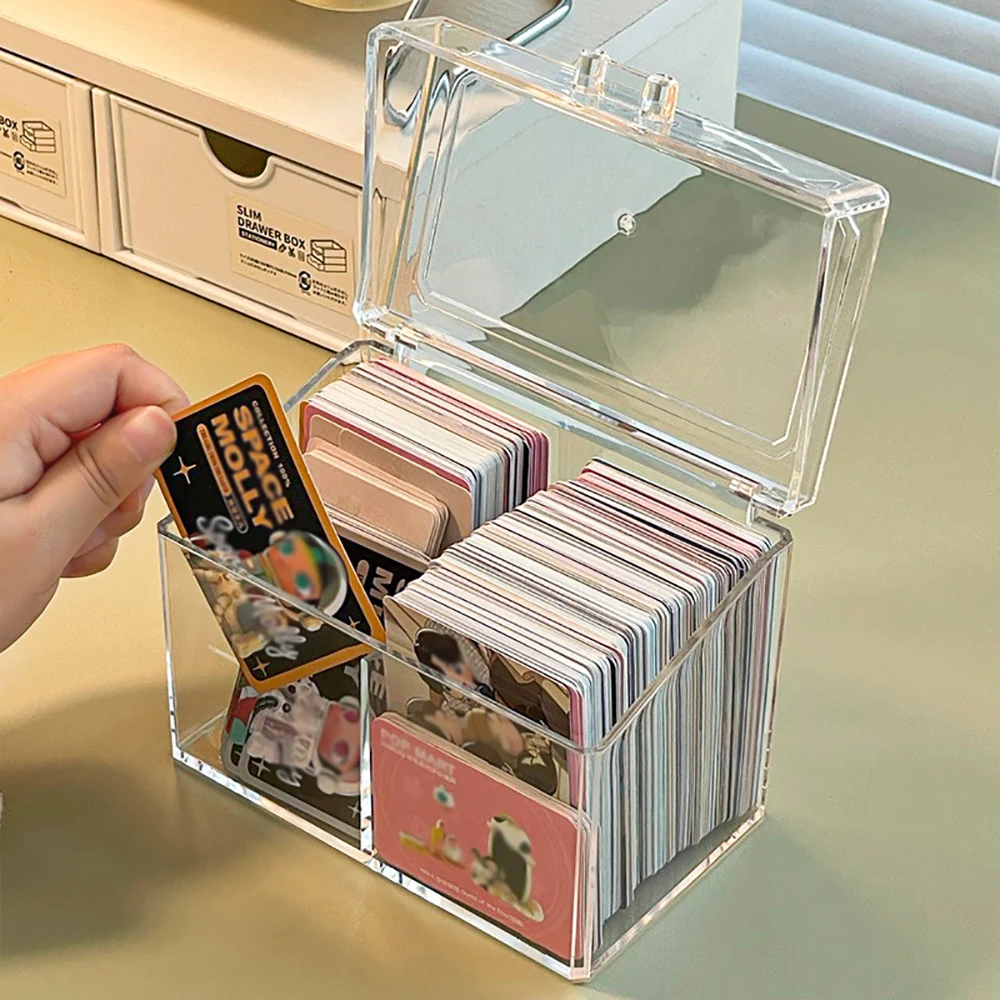 

Transparent Classification Storage Box Acrylic Idol Picture Storage Box Display Card Case With 2 Compartments For Card Holder