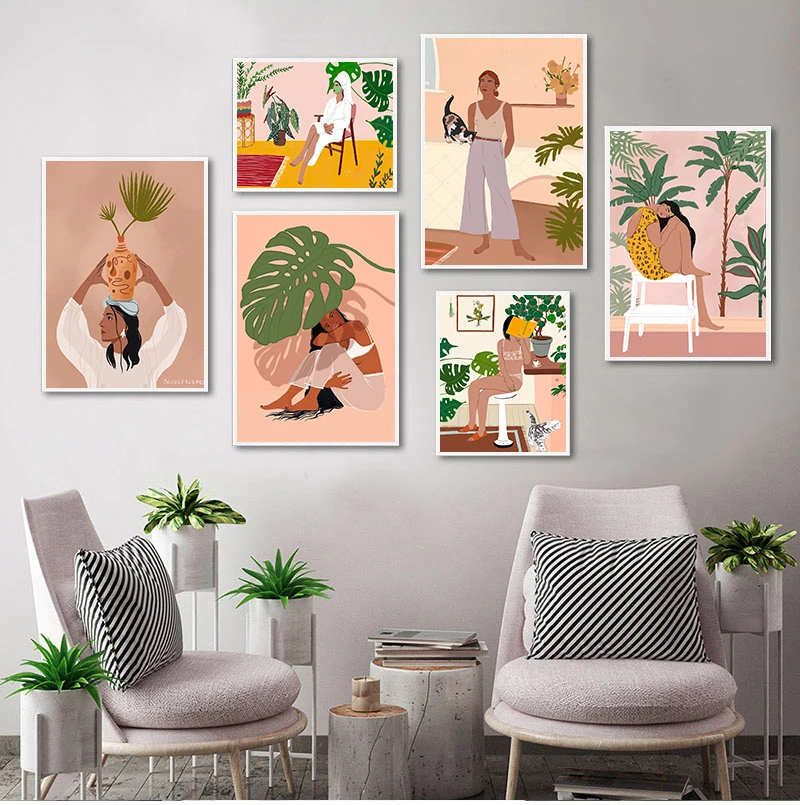 

Абстрактная Мода винтажная девушка иллюстрация настенное Искусство Холст Живопись скандинавские постеры и искусство для гостиной Декор