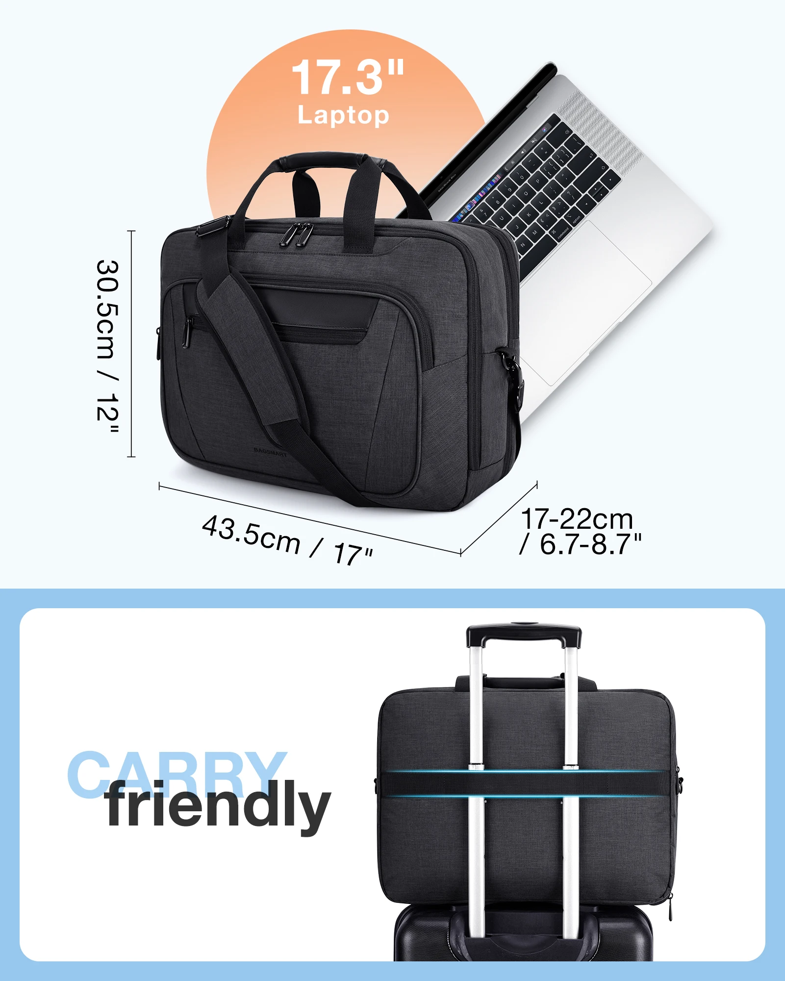 Computador, Bolsa De Ombro, Negócios, Faculdade, Viagem, BAGSMART, 30L, 17,3