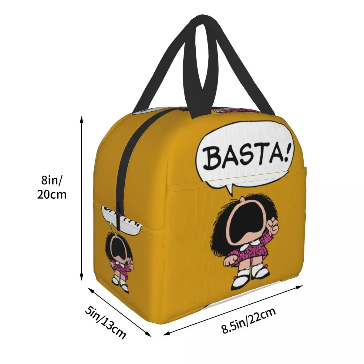 Mafalda Basta Thermal Insulated Lunch Bag Quino Manga Portable Lunch Box Tote for Women Kids Camping Travel Food Storage Bag
