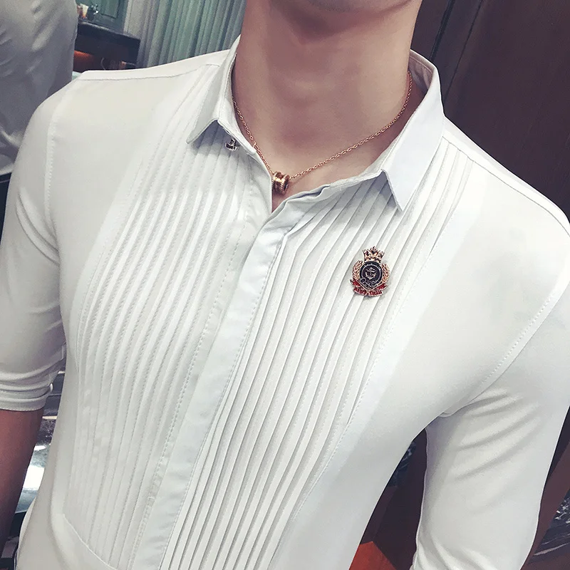 Shirts Men Short Sleeve Dress Summer Fashion Camisa Social Masculina Slim Fit Wine Red White Black