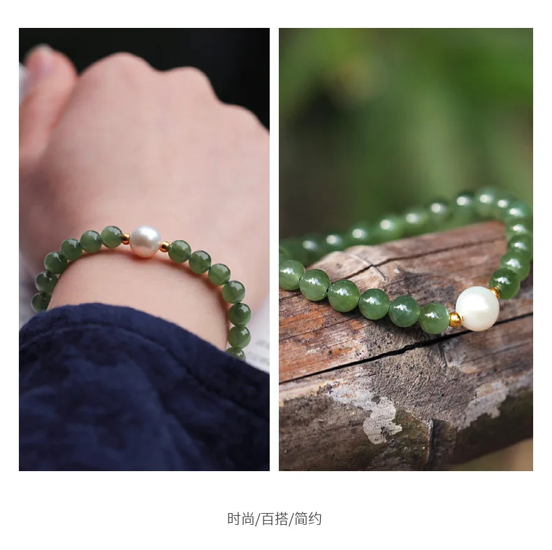 Mode DIY natürliche Hotan Jade 6MM Jaspis Perle Sommer Armband Saiten für Freundinnen und Freundinnen Retro literarisch – Detail 2