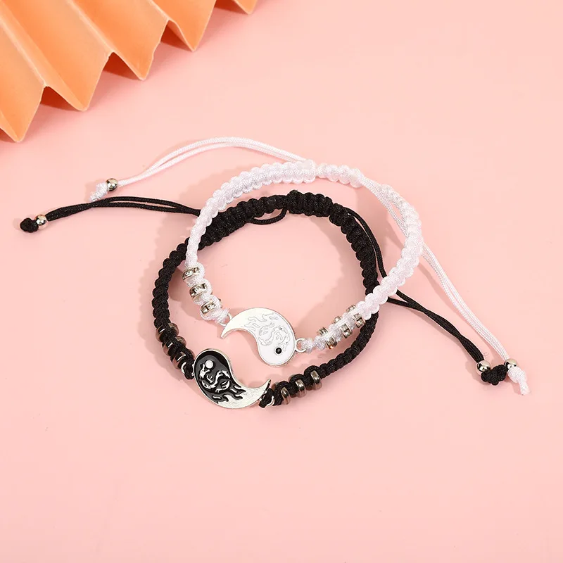 Yin Yang Couple Bracelets - Handmade Adjustable Friendship Bangles for Lovers