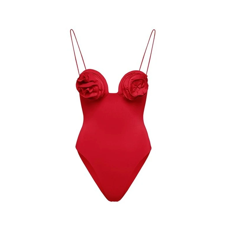 ZAFUAZ Sexy 2024 Woman Swimwear Color Block 3D Flower One-Piece Swimsuits Skirt Halter Bikini Set Bathing Suit Biquini Beachwear