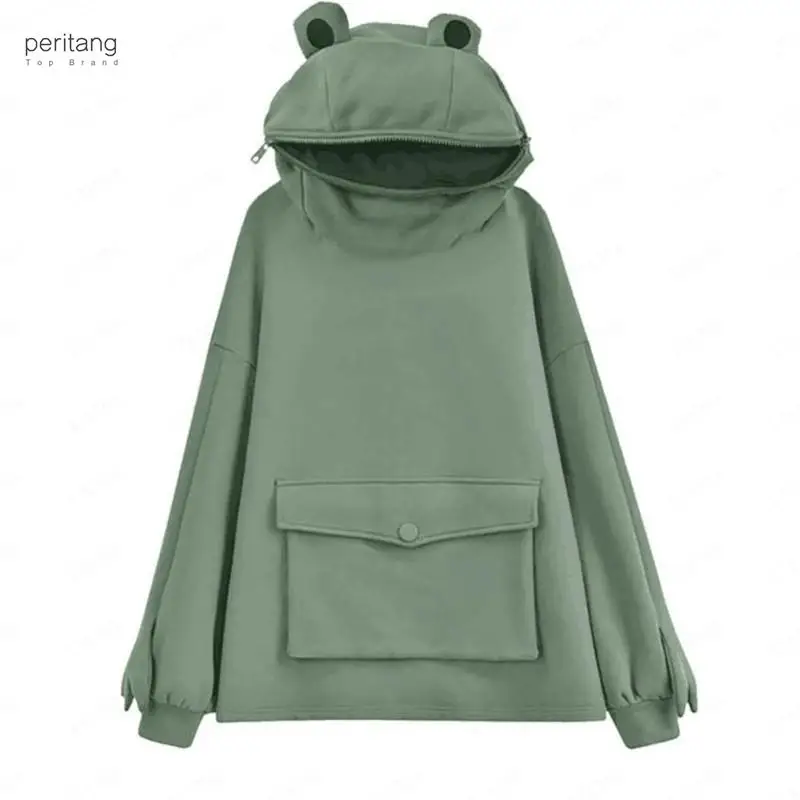 

Harajuku Women Hoodie Frog Pullover Winter Sense Hooded Casual Sweatshirts Autumn Embroidery Loose Top Doll Decoration Hoodies