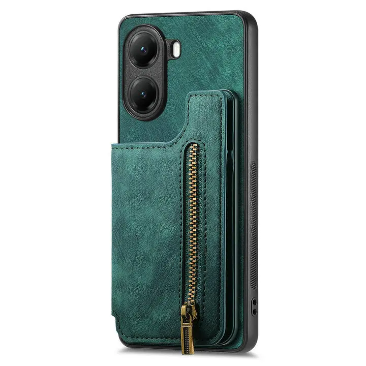 Elegant Zipper Wallet Leather Phone Case with Magnetic Closure