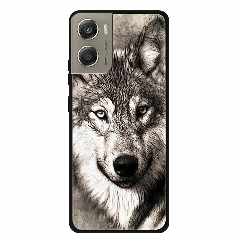 Cute Cartoon Animal Soft Silicone Back Cover with Flower Design - Black