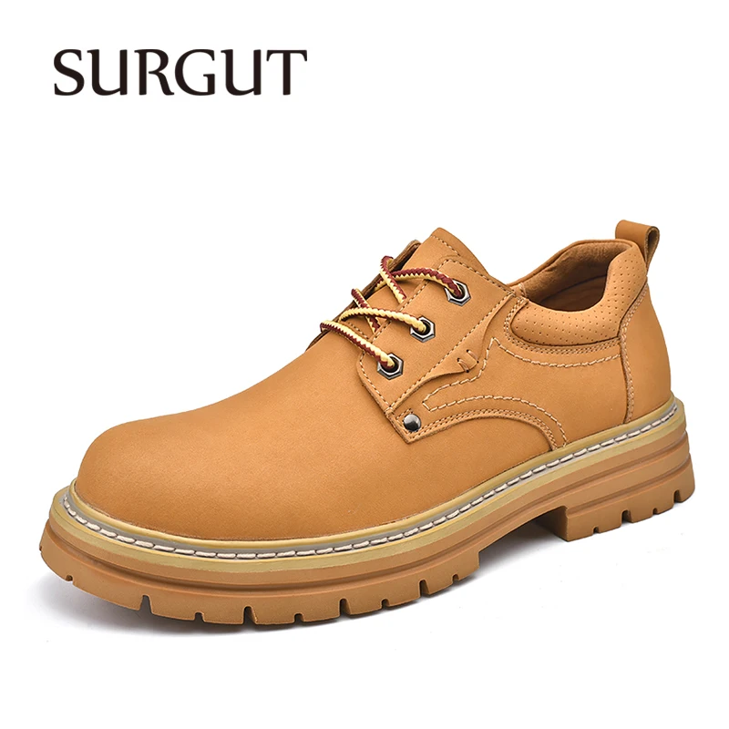 

SURGUT Male Leather Shoes Men 2024 New Chunky Platform Soft Outdoors Retro Work Shoes Spring Autumn Shoes Man Casual Flats
