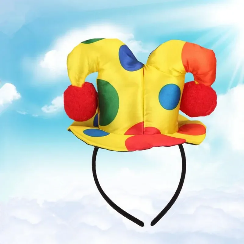 Men Women Boy Girl Polka Dots Clown Headband Circus Hat Hairband Bow Tie Party Top Cap Gift Costume Halloween Cosplay Festival