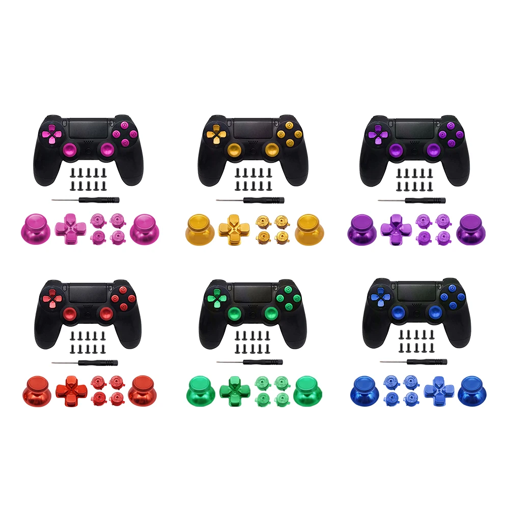 Metal Dpad ABXY Buttons Chrome Analog Thumbsticks For Playstation 4 D