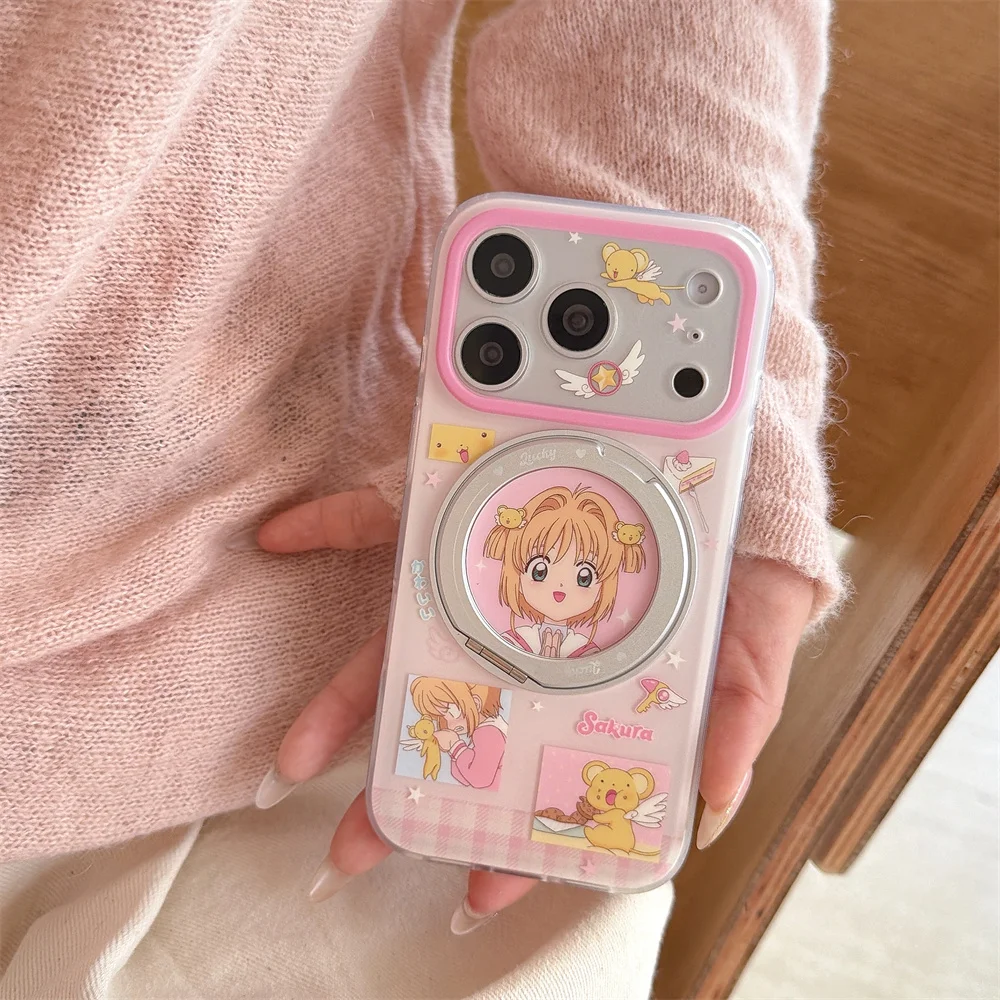 Adorable Cartoon Phone Case with Rotating Stand - Shockproof and Stylish Cover