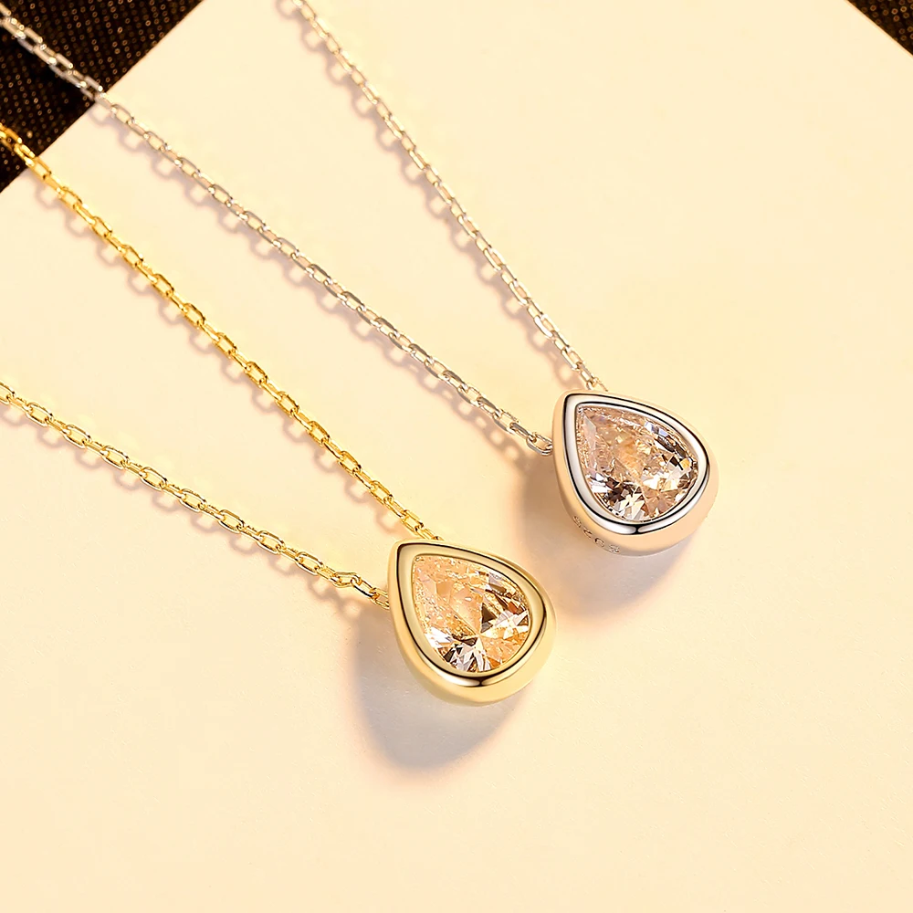 Ciondoli goccia d'acqua in argento sterling Collana a catena con castone con castone elegante da donna con temperamento cubico_voghion.com