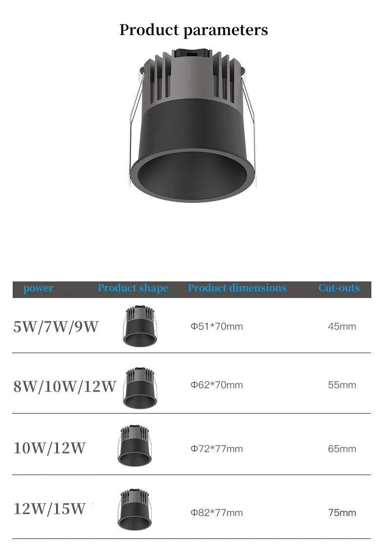 led recessed spotlight minimalist home 5W 7W 8W 9W 12W 15W 110-220V aisle corridor balcony anti-glare ownerless ceiling light