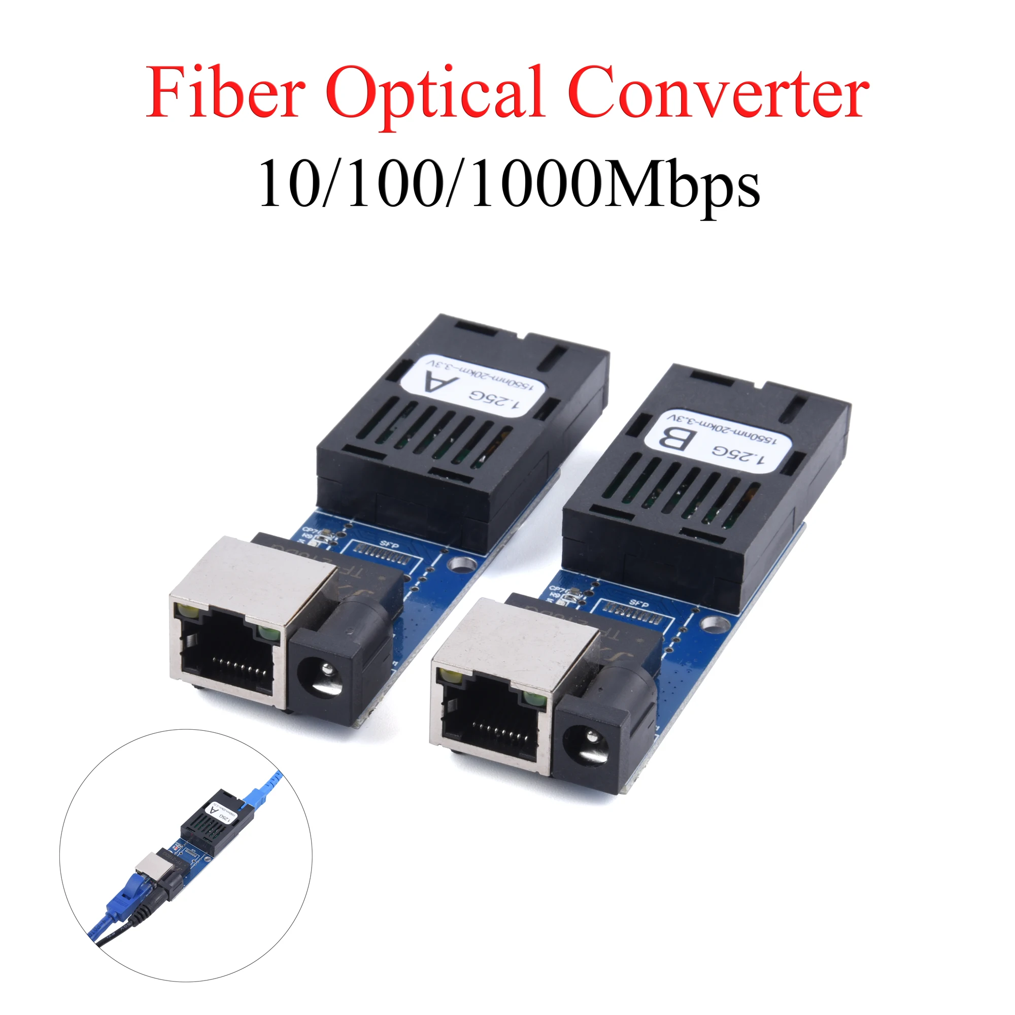 1Pair Mini Gigabit Fiber Optical Media Converter 10/100/1000Mbps Single Mode 3Km UPC/APC SC-Port