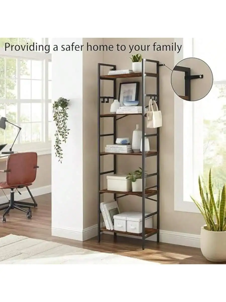 5 Tier Bookshelf 5 Tier Bookshelves Home Office Bookcase Shelf Storage Organizer Industrial Narrow Bookcase Display Stan 2