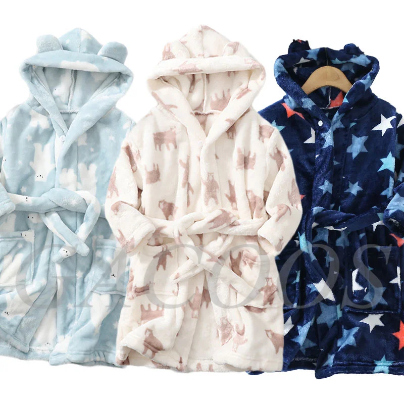 Child Bathrobe Kids Robe Long Sleeve Hooded Children Bathrobe Cartoon Bear Panda Deer Spring Autumn Boy Girl