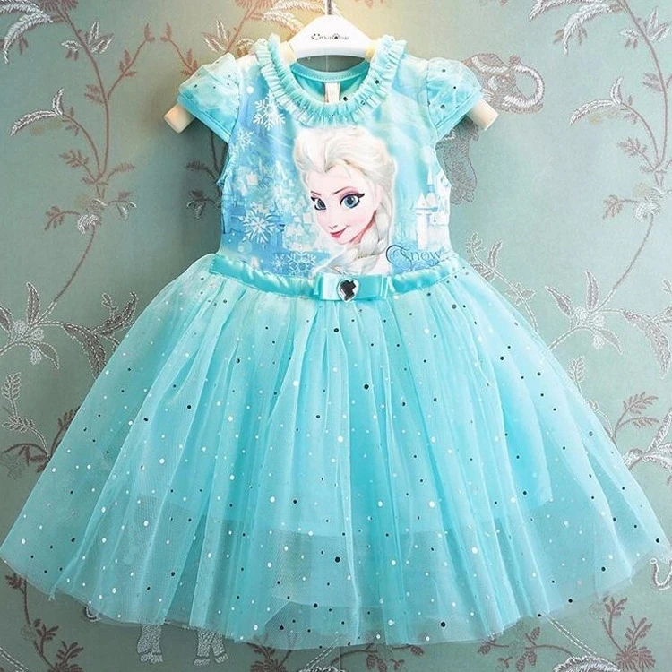 2022 Summer Girls Cartoon Dress  Frozen Fashion Children's Elsa Princess Baby Girl Toddler Short Sleeve Cute Party Dresses Dresses hot Dresses